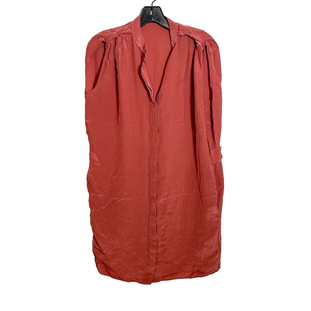 AllSaints Neina Vik Tunic Shirt Dress Size 6 Rust Red Silk Sleeveless Button Up